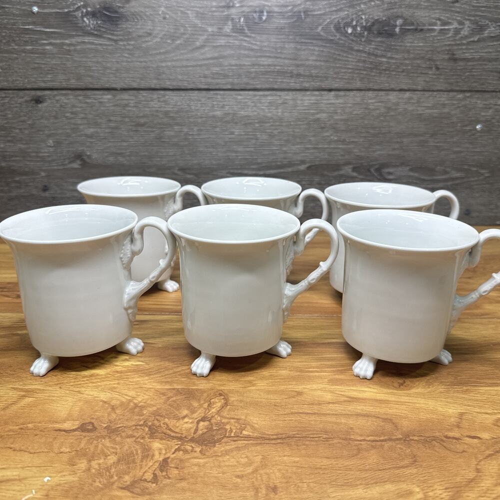 Vintage KPM Berlin Porcelain Footed Mugs Lion Paw Feet Scepter Mark ~set Of 6